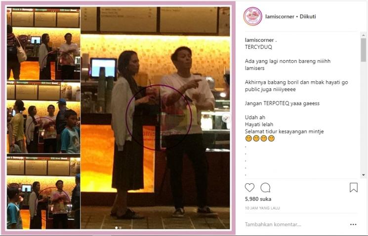 Ariel Noah dan Pevita Pearce nonton bareng. (Instagram/@lamiscorner)