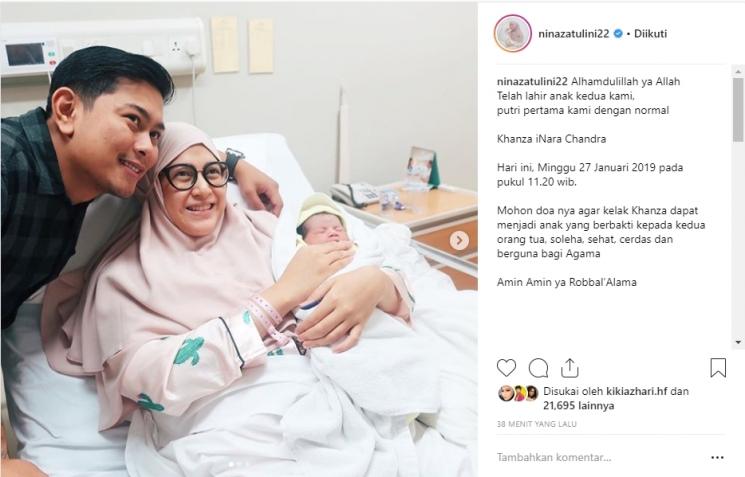 Nina Zatulini lahirkan anak kedua. (Instagram/@ninazatulini22)