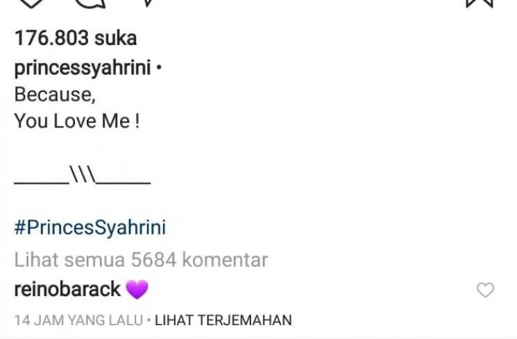 Komentar Reino Barack ke postingan Syahrini. (Instagram/@princessyahrini)