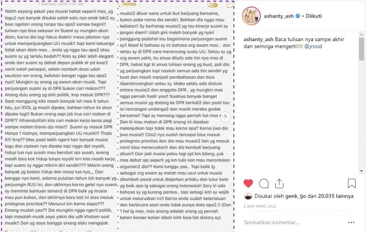 Pembelaan Ashanty untuk Anang Hermansyah. (Instagram/@ashanty_ash)
