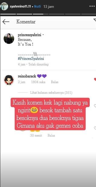 Komentar Reino Barack ke Syahrini. (Instagram)
