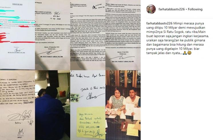 Postingan dokumen kerjasama Farhat Abbas dengan Elza Syarief. (Instagram/@farhatabbastv226)