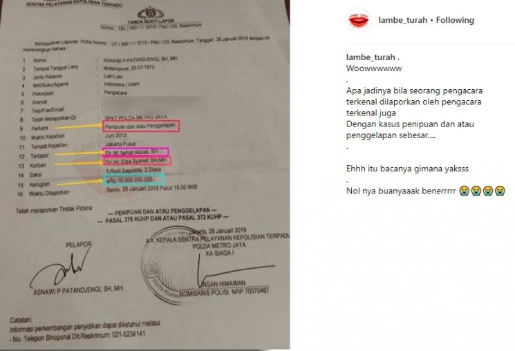 Berkas laporan Elza Syarief. (Instagram/@Elza Syarief)