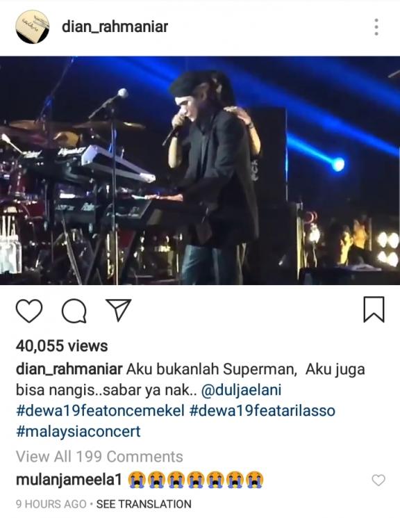 Dul Jaelani nangis di Konser Reuni Dewa 19 Malaysia (Instagram/@dian_rahmaniar)