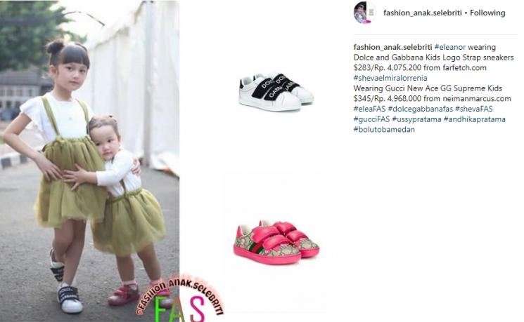 Harga fashion item Eleanor. (Instagram/@fashion_anak.selebriti)