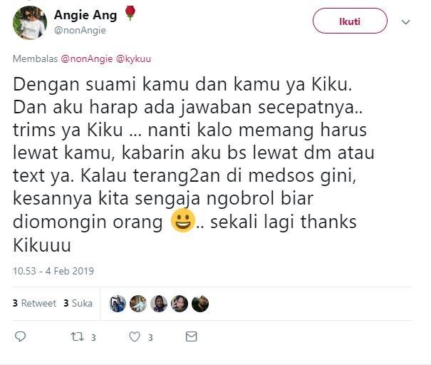 Tanggapan Kyku dibalas Angie Ang. (Twitter)
