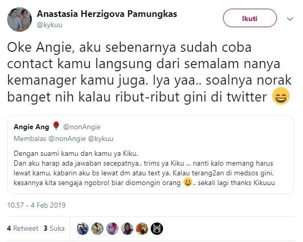 Tanggapan Kyku dibalas Angie Ang. (Twitter)