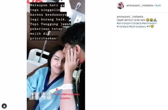 Ammar Zoni temani Irish Bella di rumah sakit. (Instagram/@ammarzoni_irishbella)