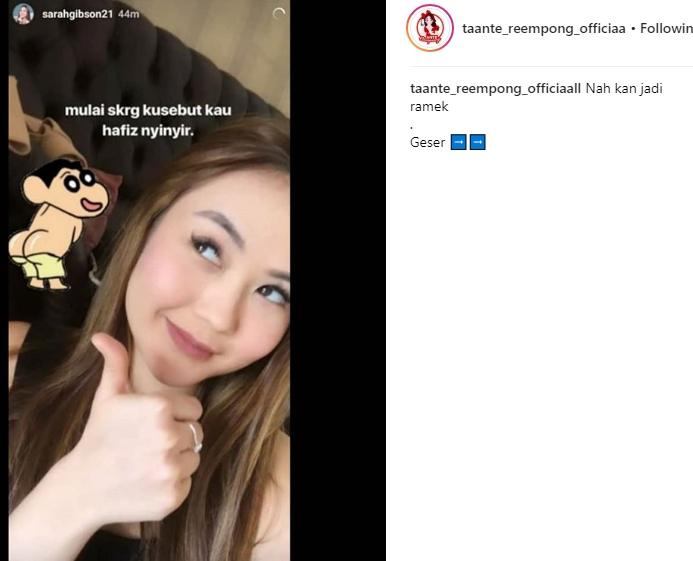 Unggahan InstaStory Sarah Gibson. (Instagram/@taante_reempong_officiaall)