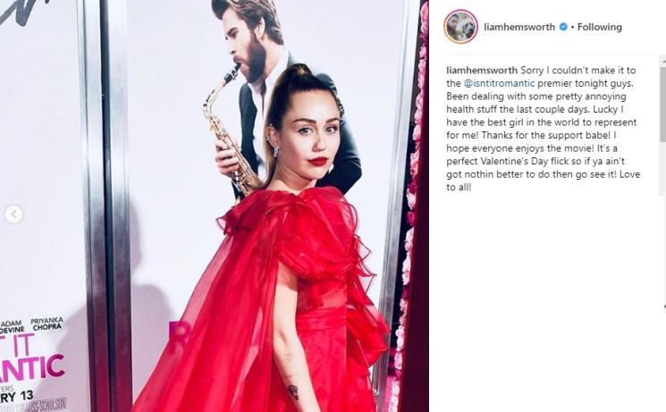 Ungkapan bangga Liam Hemsworth pada Miley Cyrus. (Instagram/@liamhemsworth)