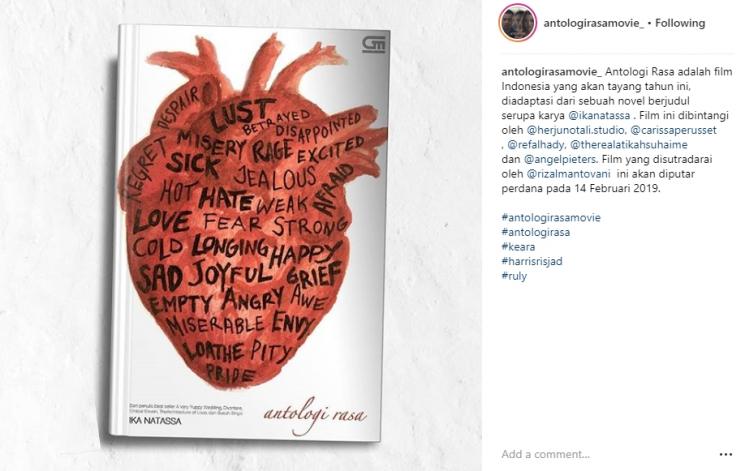 Novel Antologi Rasa. (Instagram/@antologirasamovie_)