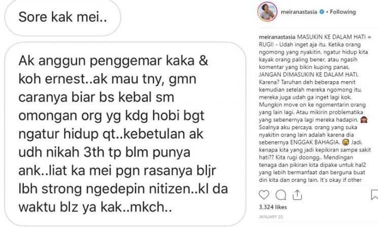Cerita Meira Anastasia yang memotivasi. (Instagram/@meiranastasia)
