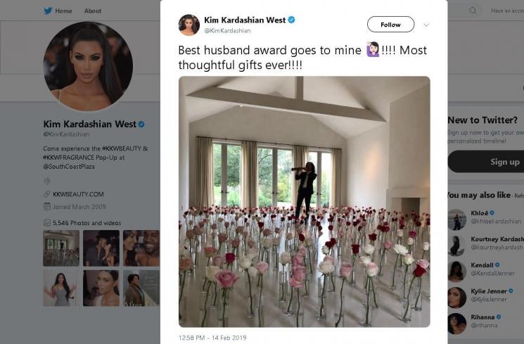 Kim Kardashian dapat hadiah Valentine dari Kanye West - (Twitter/@KimKardashian)