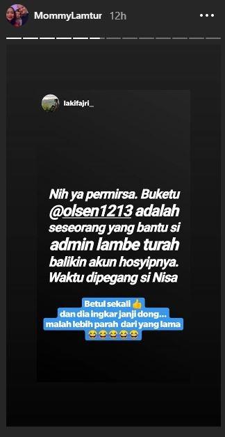 Pengakuan seseorang mengenai salah satu admin lambe turah. (Instagram/@