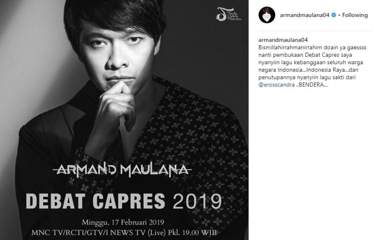 Armand Maulana sebelum tampail di debat pilpres 2019 putaran kedua. (Instagram/@armandmaulana04)