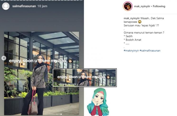 Ungkapan rencana Salmafina Sunan lepas hijab. (Instagram/@mak_nyinyiir)