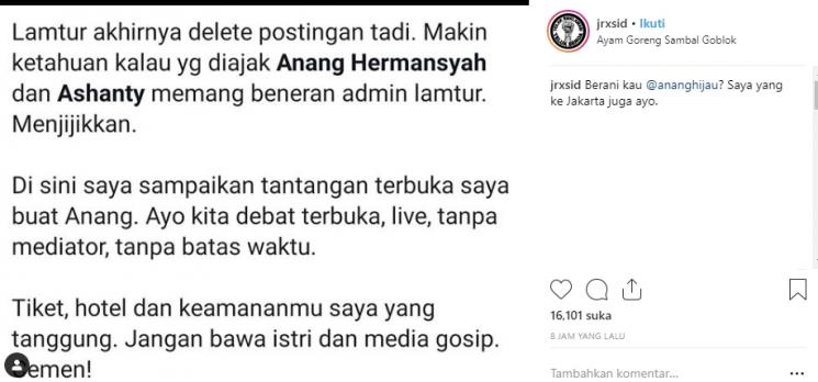 Jerinx SID dan Anang Hermansyah (Instagram/@jrxsid)