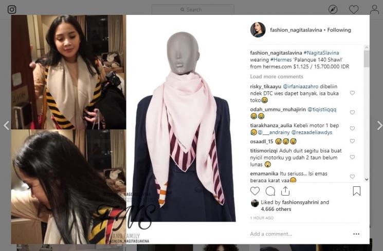 Syal milik Nagita Slavina. [Instagram]