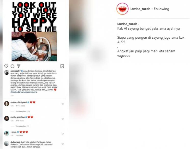 Postingan masa kecil Al Ghazali. (Instagram/@lambe_turah)