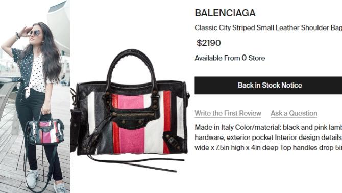 Marsha Aruan tampil memikat dengan tas mewah merek Balenciaga. . (Instagram/@aruanmarsha, modesens.com)