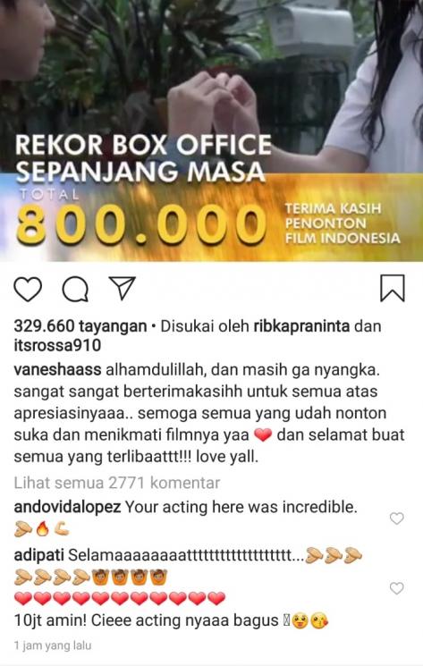 Komentar Adipati Dolken Postingan Vanesha Prescilla. (Instagram/@vaneshaass)