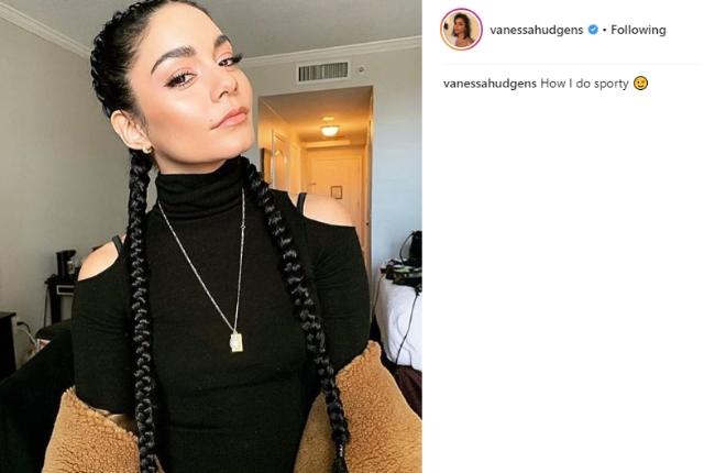 Vanessa Hudgens dengan style rambut kepang model boxer. (Instagram/@vanessahudgens)