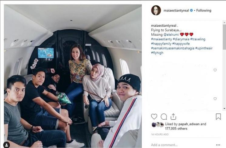 Maia Estianty terbang ke Surabaya bersama Al Ghazali dan Dul Jaelani (Instagram @maiaestiantyreal)