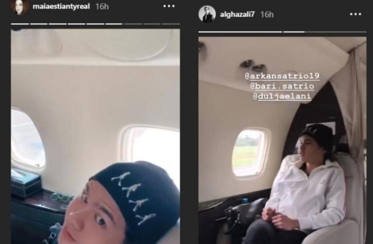 Al Ghazali dan Maia Estianty sama-sama mengunggah momen di pesawat menuju ke Surabaya (Instagram @maiaestiantyreal dan Instagram @alghazali7)