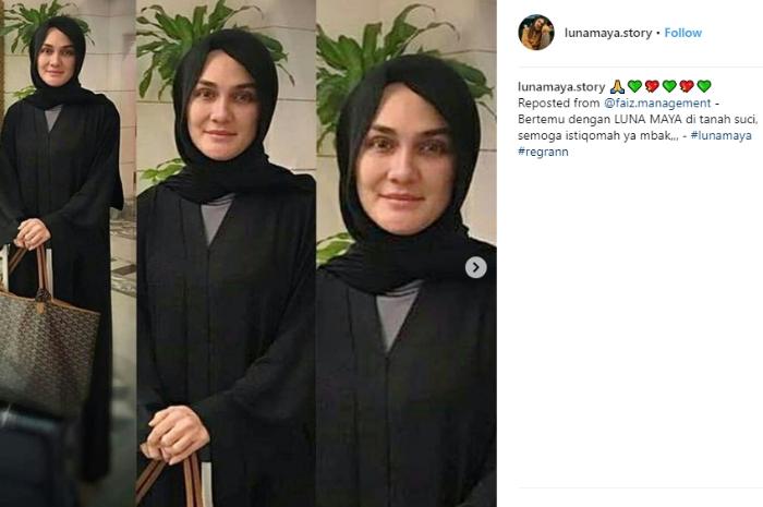 Luna Maya dengan hijab pashmina. (Instagram/@lunamaya.story)