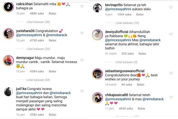 Ucapan selamat darii selebriti Tanah Air pada Syahrini dan Reino Barack. (Instagram/@princessyahrini)