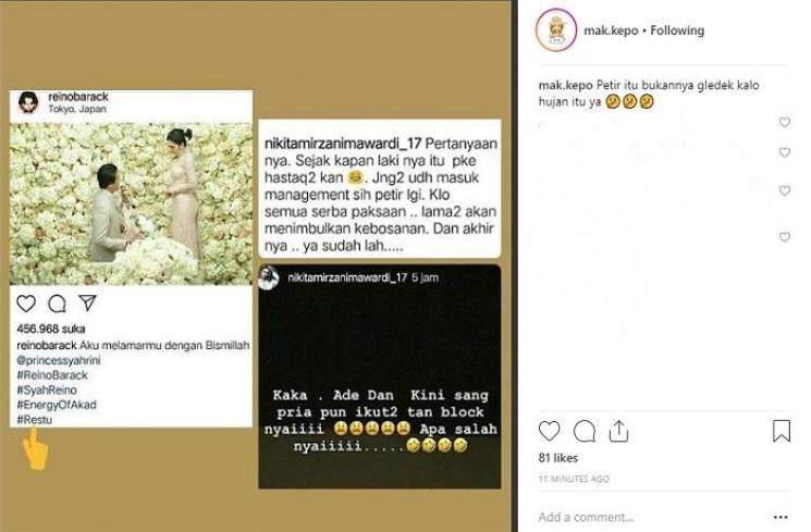 Instagram Nikita Mirzani diduga diblokir Syahrini dan Reino Barack (Instagram @mak.kepo)