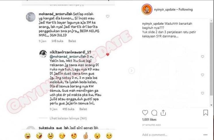 Nikita Mirzani sebut Syahrini dulunya pakai barang KW (Instagram @nyinyir_update)