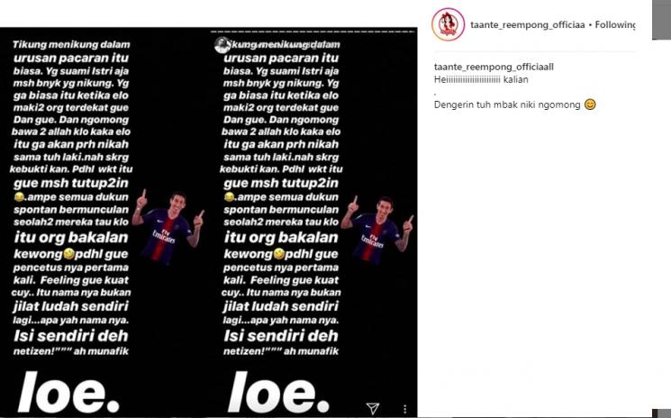 Nikita Mirzani komentari pernikahan Syahrini dan Reino Barack. (Instagram/@taante_reempong_officiaall)