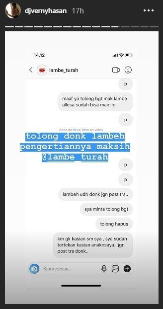 DJ Verny meminta postingan tentang dirinya di akun @lambe_turah dihapus. (Instagram/@djvernyhasan)