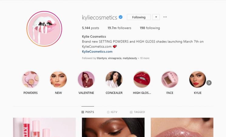 Akun Instagram Kylie Cosmetics. (Instagram/@kyliecosmetics)