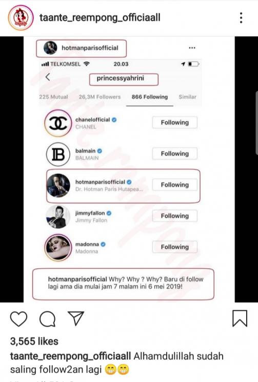 Hotman Paris Hutapea di-follow Syahrini lagi (Instagram/@taante_reempong_officiaall)