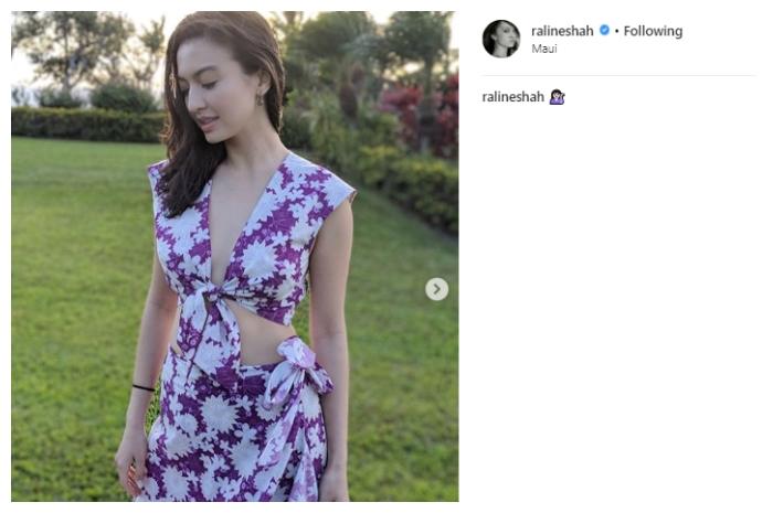Raline tampil manis dengan outfit floral. (Instagram/@ralineshah)