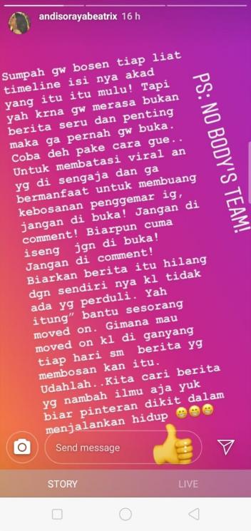 Andi Soraya komen pernikahan Syahrini (Instagram/@andisorayabeatrix)