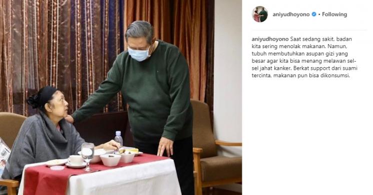 Susilo Bambang Yudhoyono beri semangat istrinya agar bersedia makan. (Instagram/@aniyudhoyono)