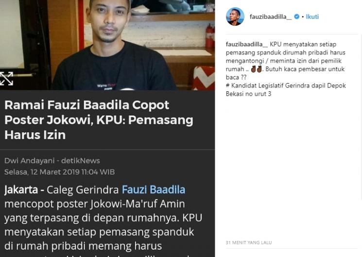 Respons Fauzi Baadilla soal Aksi Copot Poster Jokowi - Maruf (Instagram/@fauzibaadilla__)