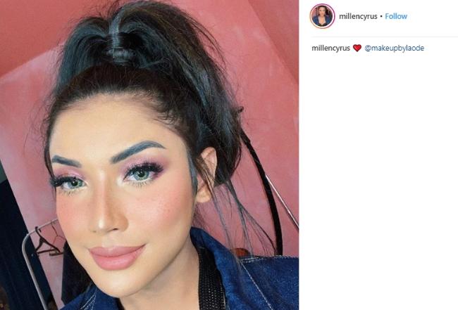 Millen dengan makeup pinky. (Instagram/@millencyrus)