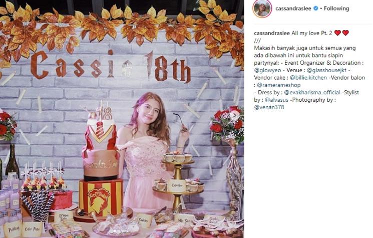 Momen pesta ulang tahun Cassandra Lee. (Instagram/@cassandralee)