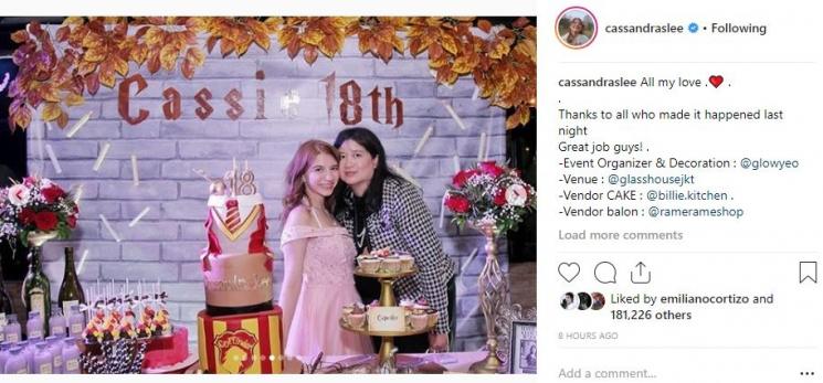 Momen pesta ulang tahun Cassandra Lee. (Instagram/@cassandralee)