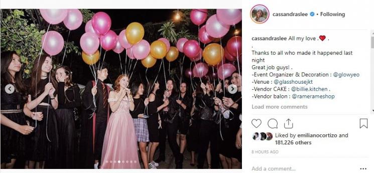 Momen pesta ulang tahun Cassandra Lee. (Instagram/@cassandralee)