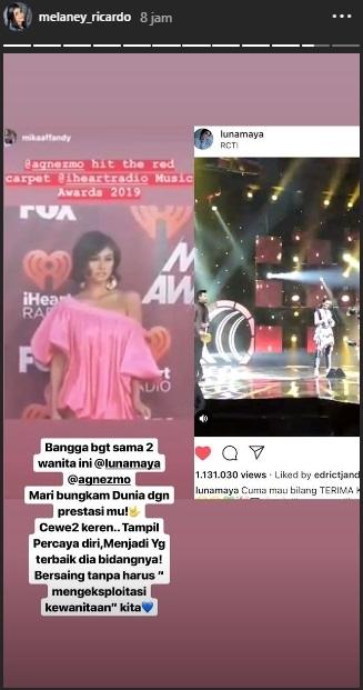 Postingan Melaney Ricardo untuk Luna Maya dan Agnez Mo. (Instagram/@melaney_ricardo)