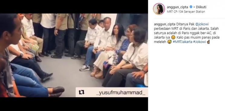 Anggun C Sasmi ikut ramaikan peresmiaan MRT Jakarta. (Instagram/@anggun_cipta)