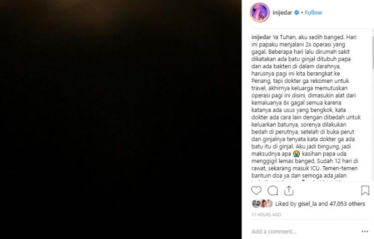 Ayah Jessica Iskandar sakit. (Instagram/@inijedar)