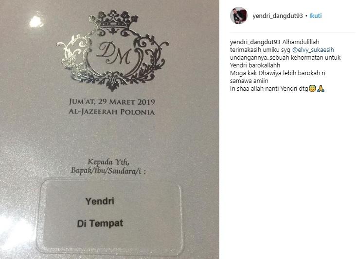Beredar undangan pernikahan Dhawiya. (Instagram/@yendri_dangdut93)