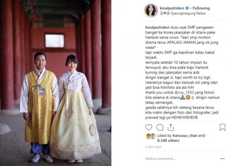 Momen bulan madu Kinal eks JKT48 dan Aldi. (Instagram/@kinalputridevi)