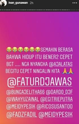 Postingan Ivan Gunawan di Instagram soal manajernya yang meninggal.